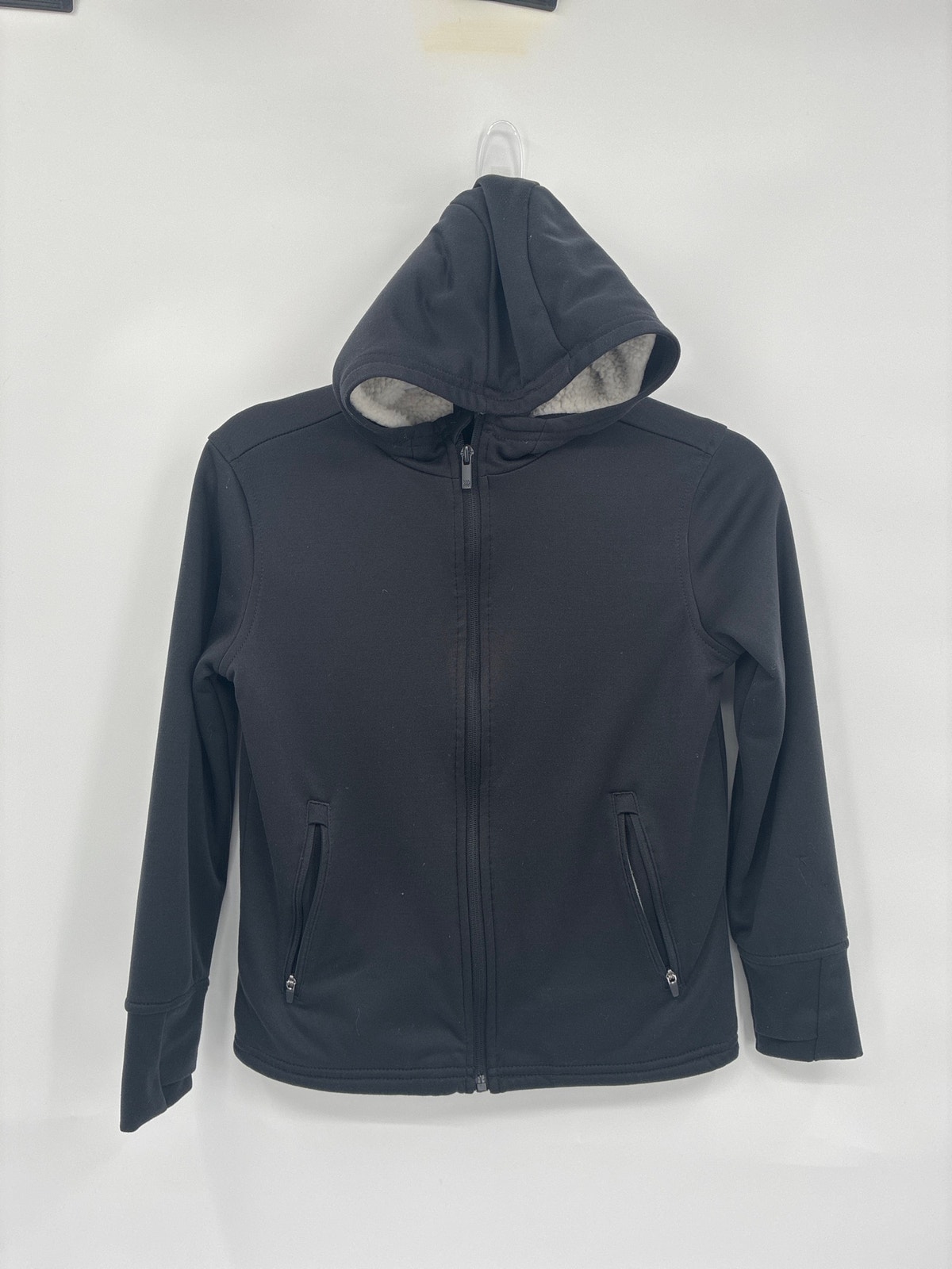 All In Motion Black Full Zip Up Sherpa Lined Hoodie Boys M 8